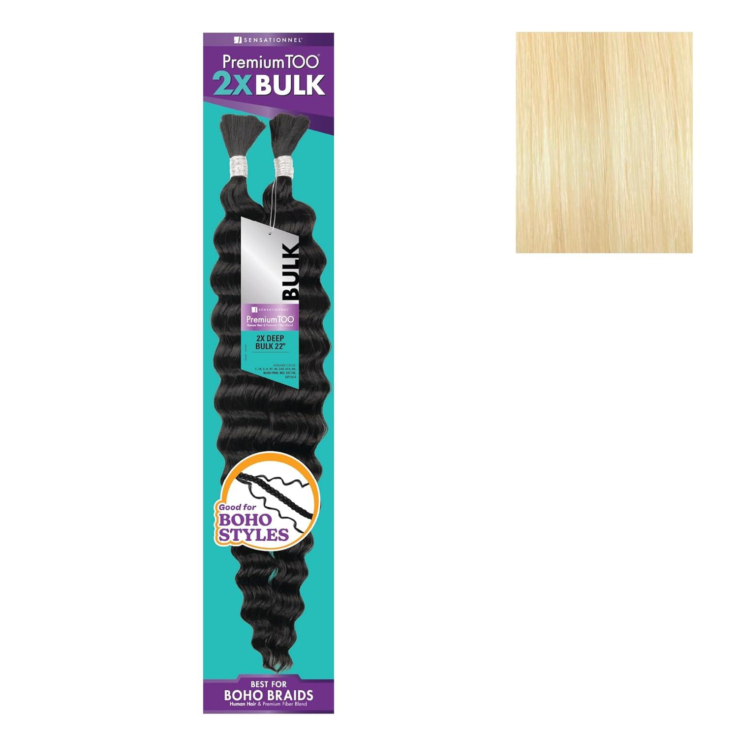 imageSensationnel PremToo Bulk Weaving 2X Deep Human Hair Blend for Boho Knotless Box or Curly Loose Wave Styles 1 Pack 14 inch 1 JETBLACK613 BLONDE