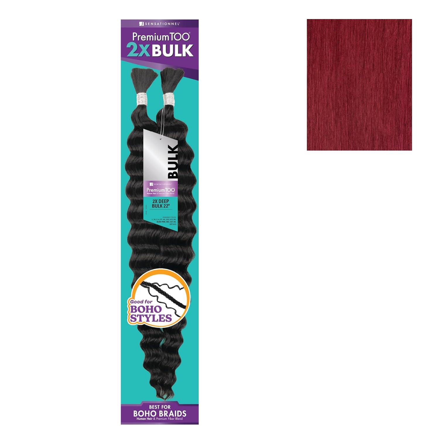 imageSensationnel PremToo Bulk Weaving 2X Deep Human Hair Blend for Boho Knotless Box or Curly Loose Wave Styles 1 Pack 14 inch 1 JETBLACKBG BURGUNDY