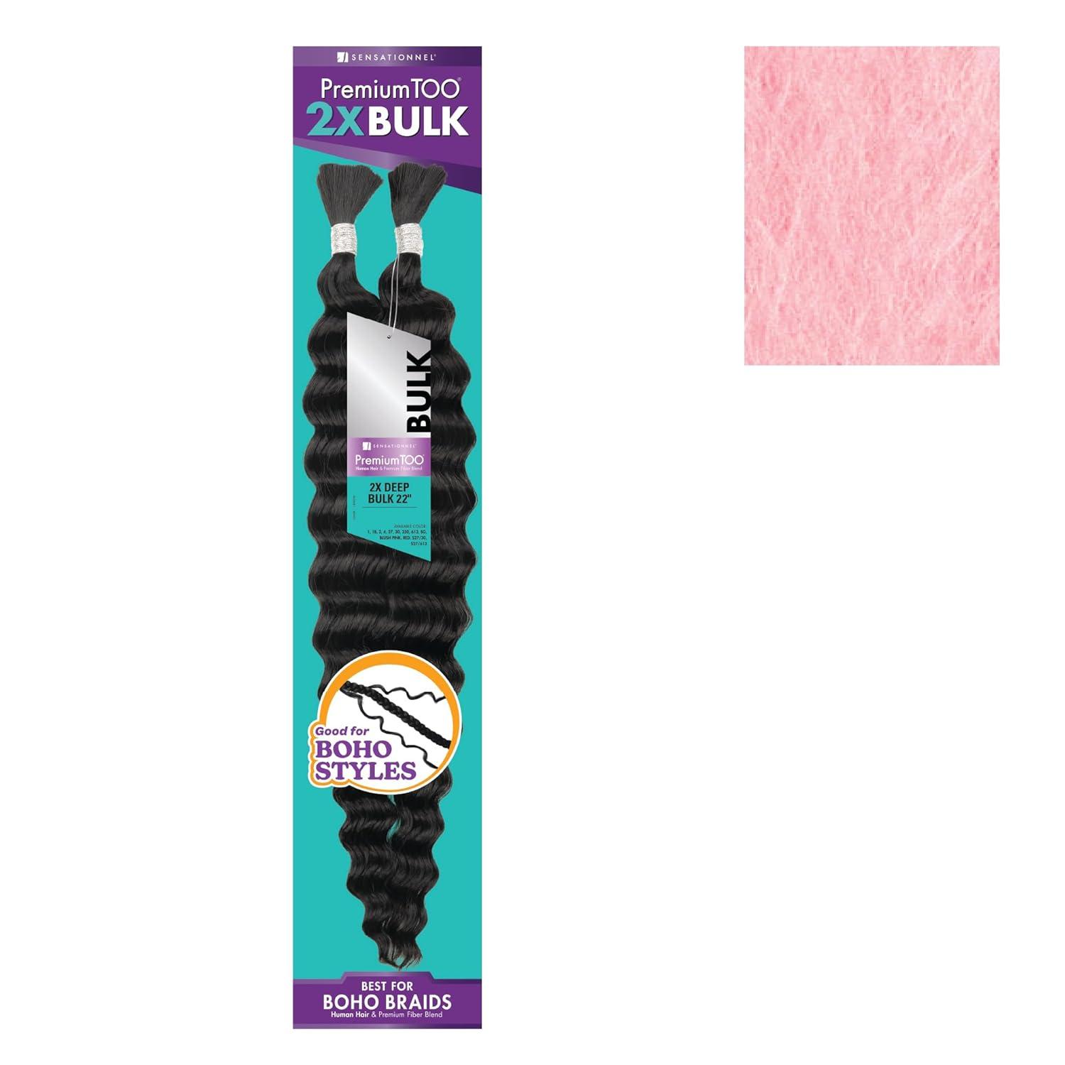 imageSensationnel PremToo Bulk Weaving 2X Deep Human Hair Blend for Boho Knotless Box or Curly Loose Wave Styles 1 Pack 14 inch 1 JETBLACKBLUSHPINK