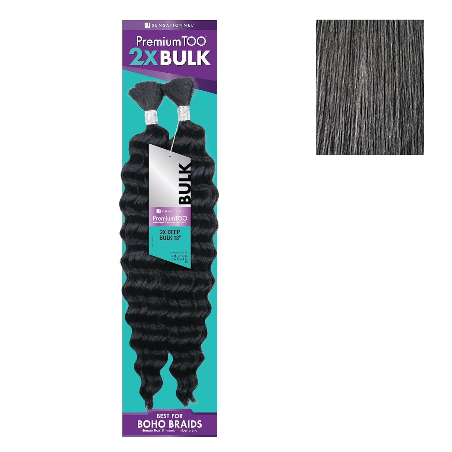 imageSensationnel PremToo Bulk Weaving 2X Deep Human Hair Blend for Boho Knotless Box or Curly Loose Wave Styles 1 Pack 14 inch 1 JETBLACKM44