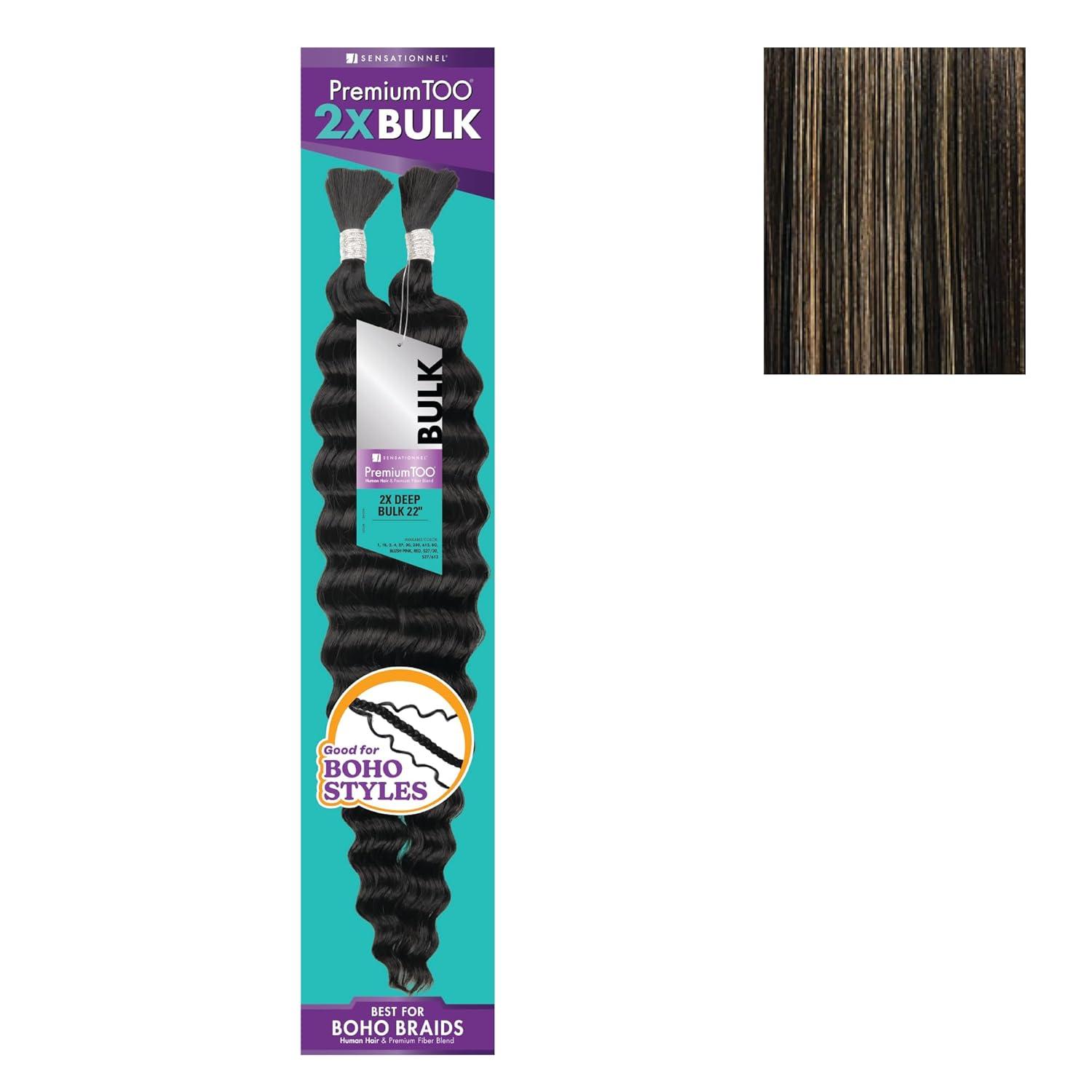 imageSensationnel PremToo Bulk Weaving 2X Deep Human Hair Blend for Boho Knotless Box or Curly Loose Wave Styles 1 Pack 14 inch 1 JETBLACKS1B27