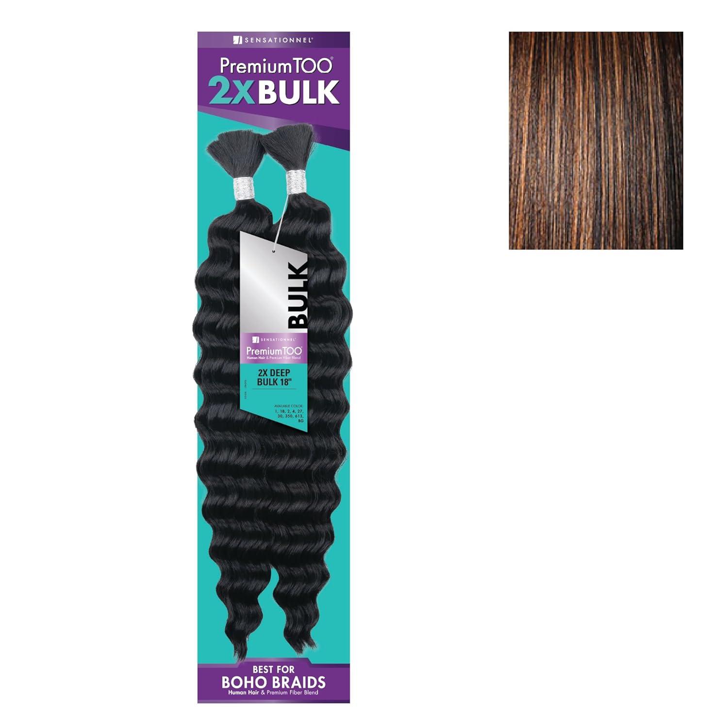 imageSensationnel PremToo Bulk Weaving 2X Deep Human Hair Blend for Boho Knotless Box or Curly Loose Wave Styles 1 Pack 14 inch 1 JETBLACKS1B30