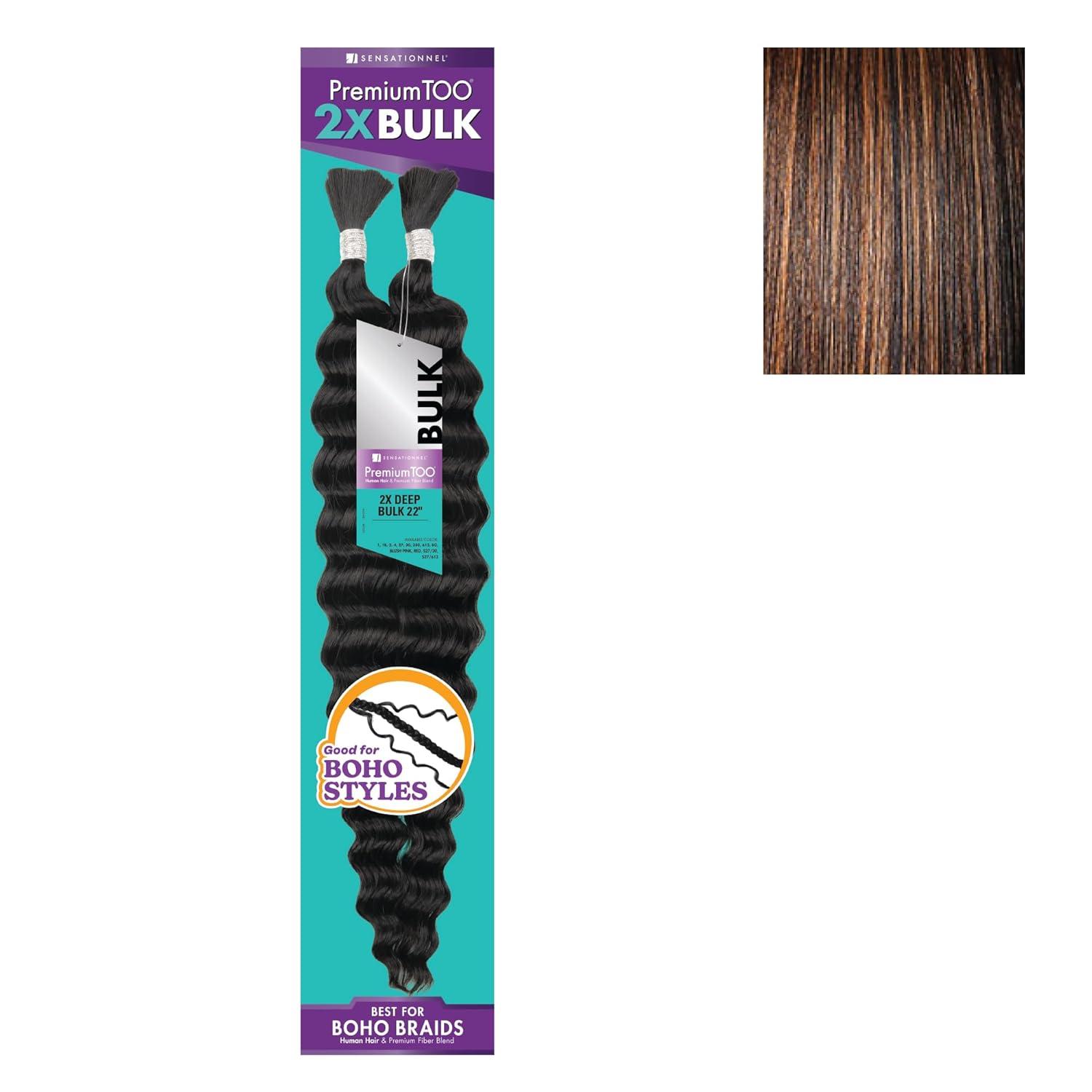 imageSensationnel PremToo Bulk Weaving 2X Deep Human Hair Blend for Boho Knotless Box or Curly Loose Wave Styles 1 Pack 14 inch 1 JETBLACKS1B30