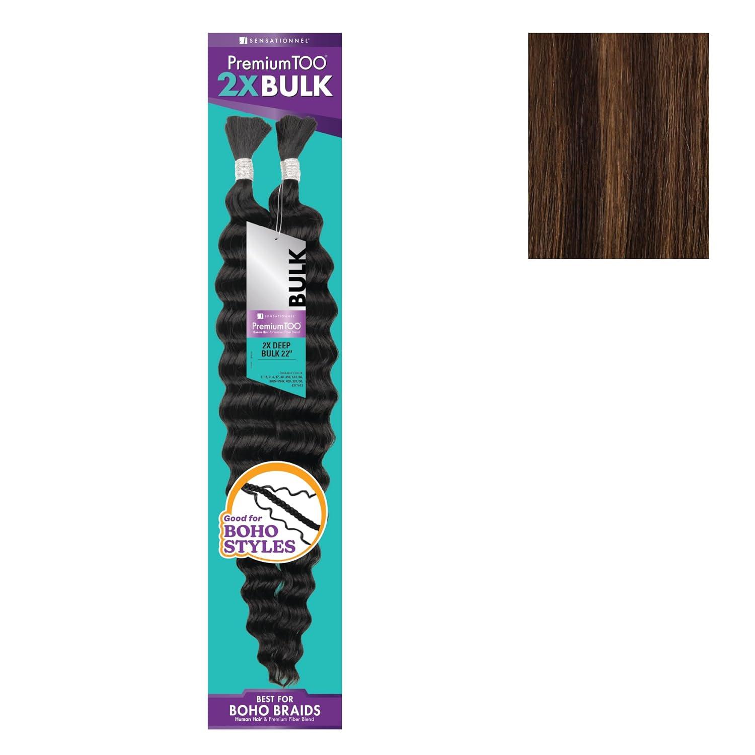 imageSensationnel PremToo Bulk Weaving 2X Deep Human Hair Blend for Boho Knotless Box or Curly Loose Wave Styles 1 Pack 14 inch 1 JETBLACKS430