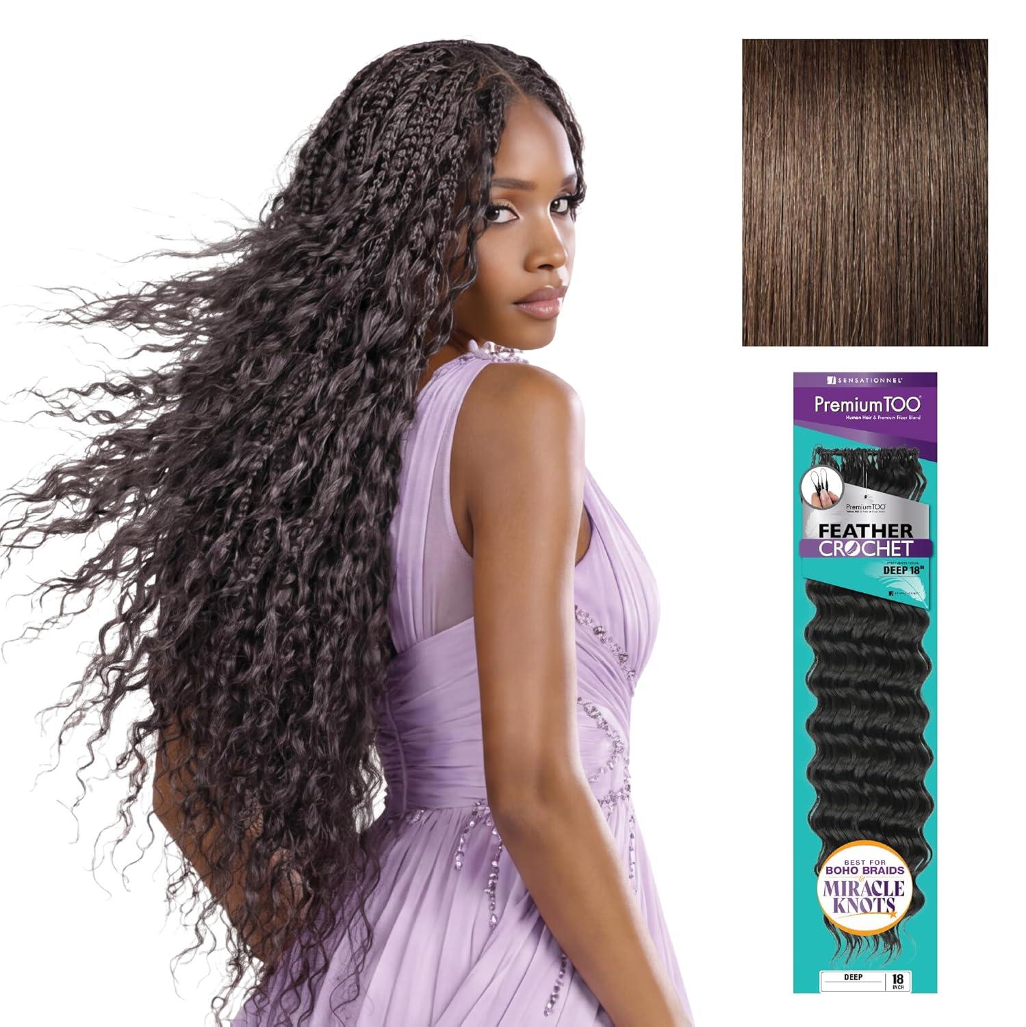 imageSensationnel PremToo Feather Crochet Braidinghair Deep Human Hair Blend with Pre Seperated Strands for Boho Braids and Miracle Knots 14 inch 1B OFFBLACK4 MEDBROWN