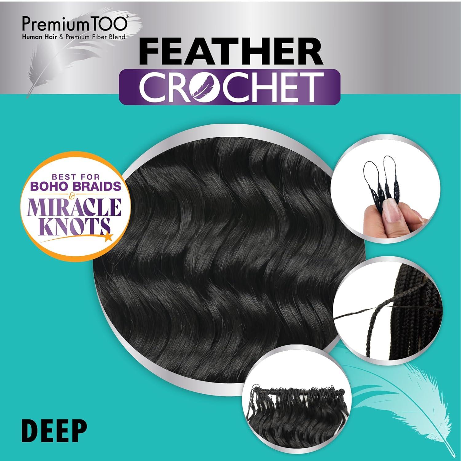 imageSensationnel PremToo Feather Crochet Braidinghair Deep Human Hair Blend with Pre Seperated Strands for Boho Braids and Miracle Knots 14 inch 1B OFFBLACKS1B30