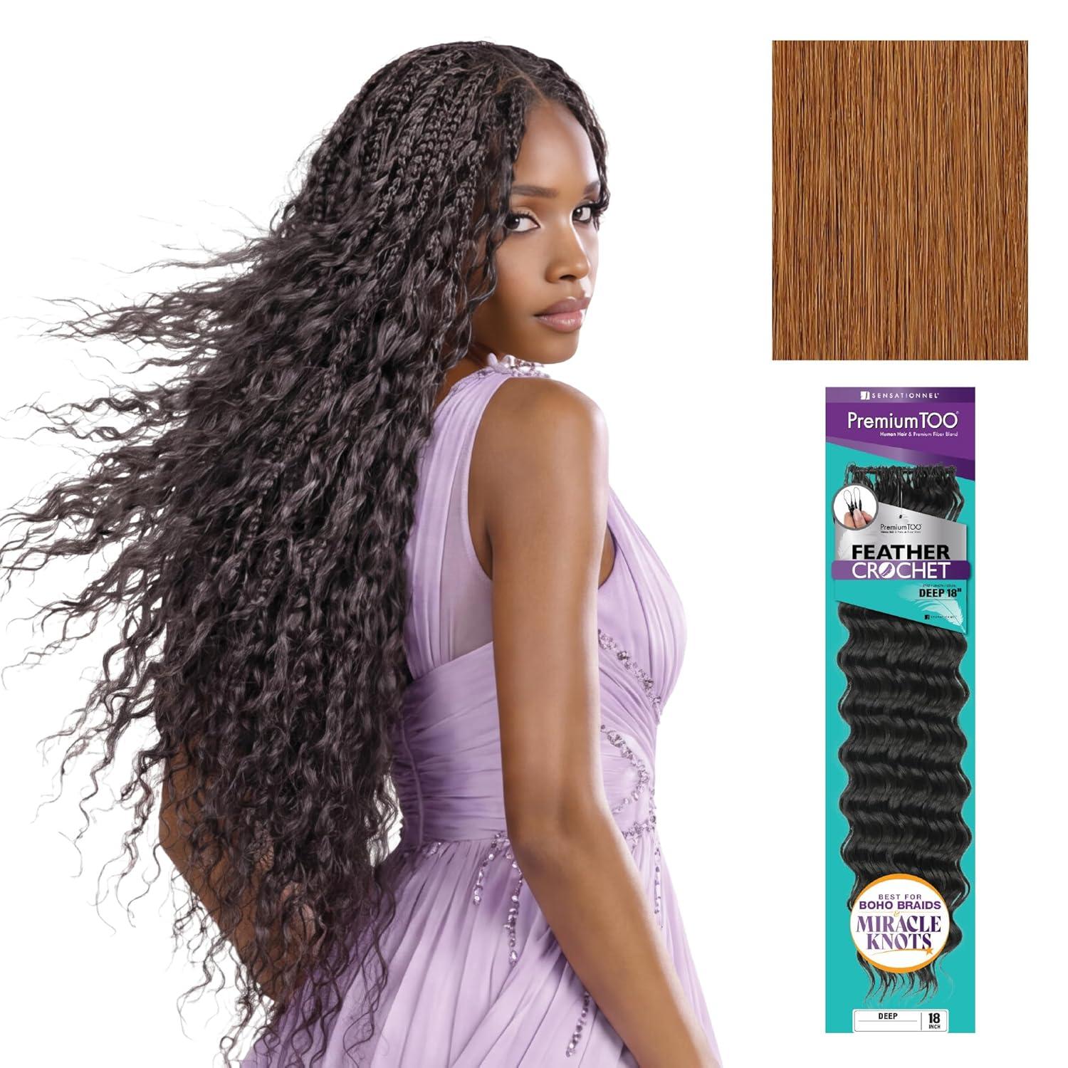 imageSensationnel PremToo Feather Crochet Braidinghair Deep Human Hair Blend with Pre Seperated Strands for Boho Braids and Miracle Knots 14 inch 1B OFFBLACK30 LIGHTAUBURN