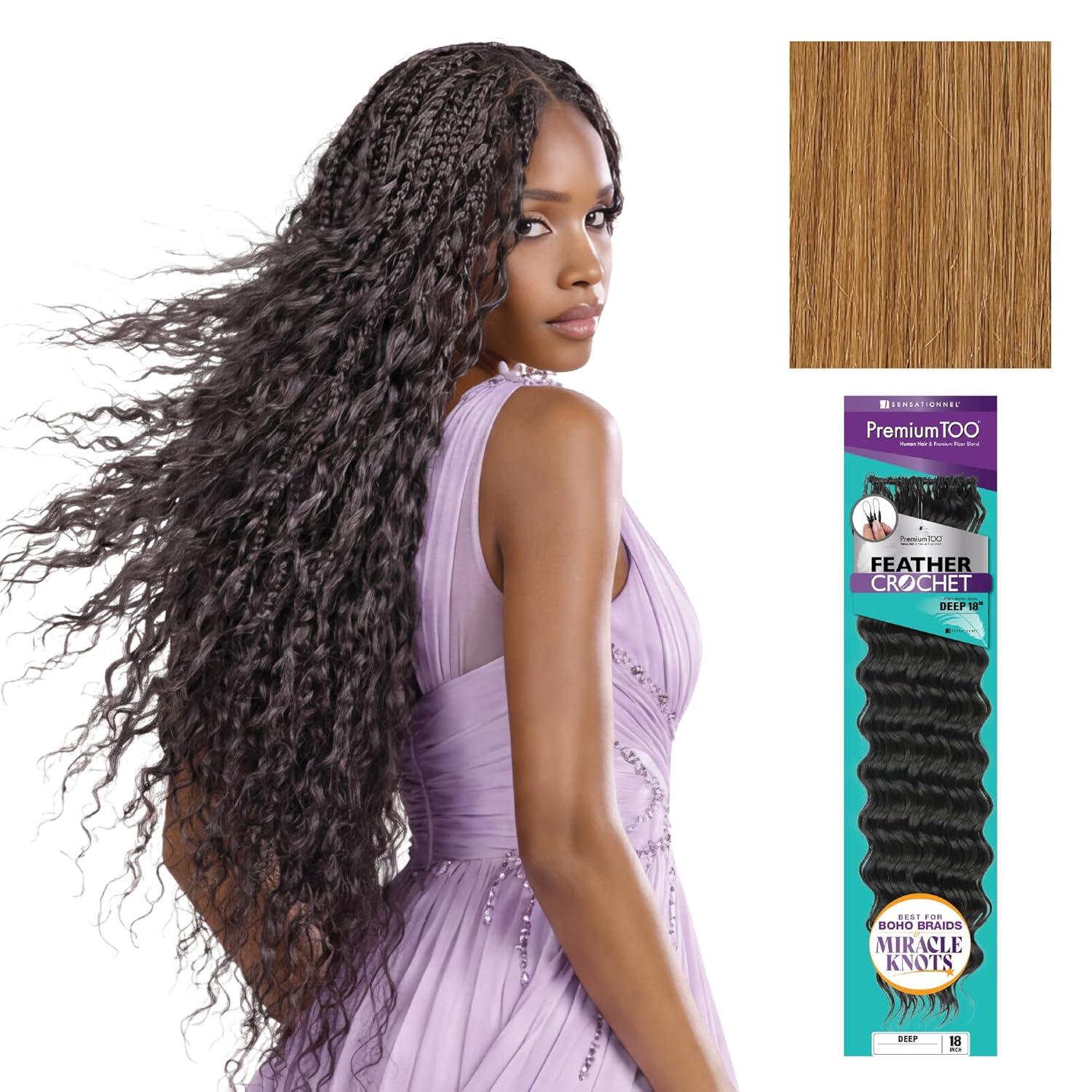 imageSensationnel PremToo Feather Crochet Braidinghair Deep Human Hair Blend with Pre Seperated Strands for Boho Braids and Miracle Knots 14 inch 1B OFFBLACK27 HONEYBLONDE