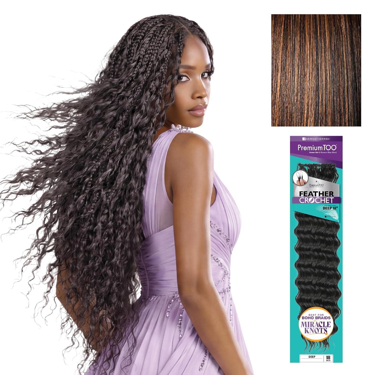 imageSensationnel PremToo Feather Crochet Braidinghair Deep Human Hair Blend with Pre Seperated Strands for Boho Braids and Miracle Knots 14 inch 1B OFFBLACKS1B30
