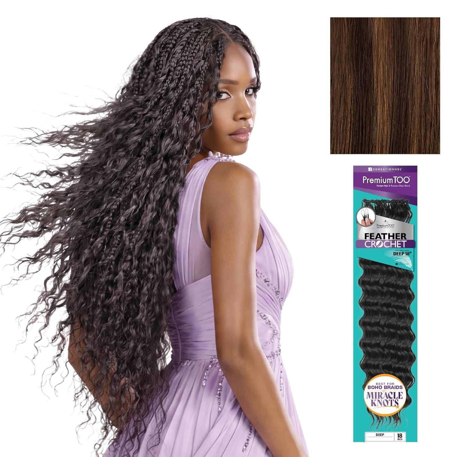 imageSensationnel PremToo Feather Crochet Braidinghair Deep Human Hair Blend with Pre Seperated Strands for Boho Braids and Miracle Knots 14 inch 1B OFFBLACKS430