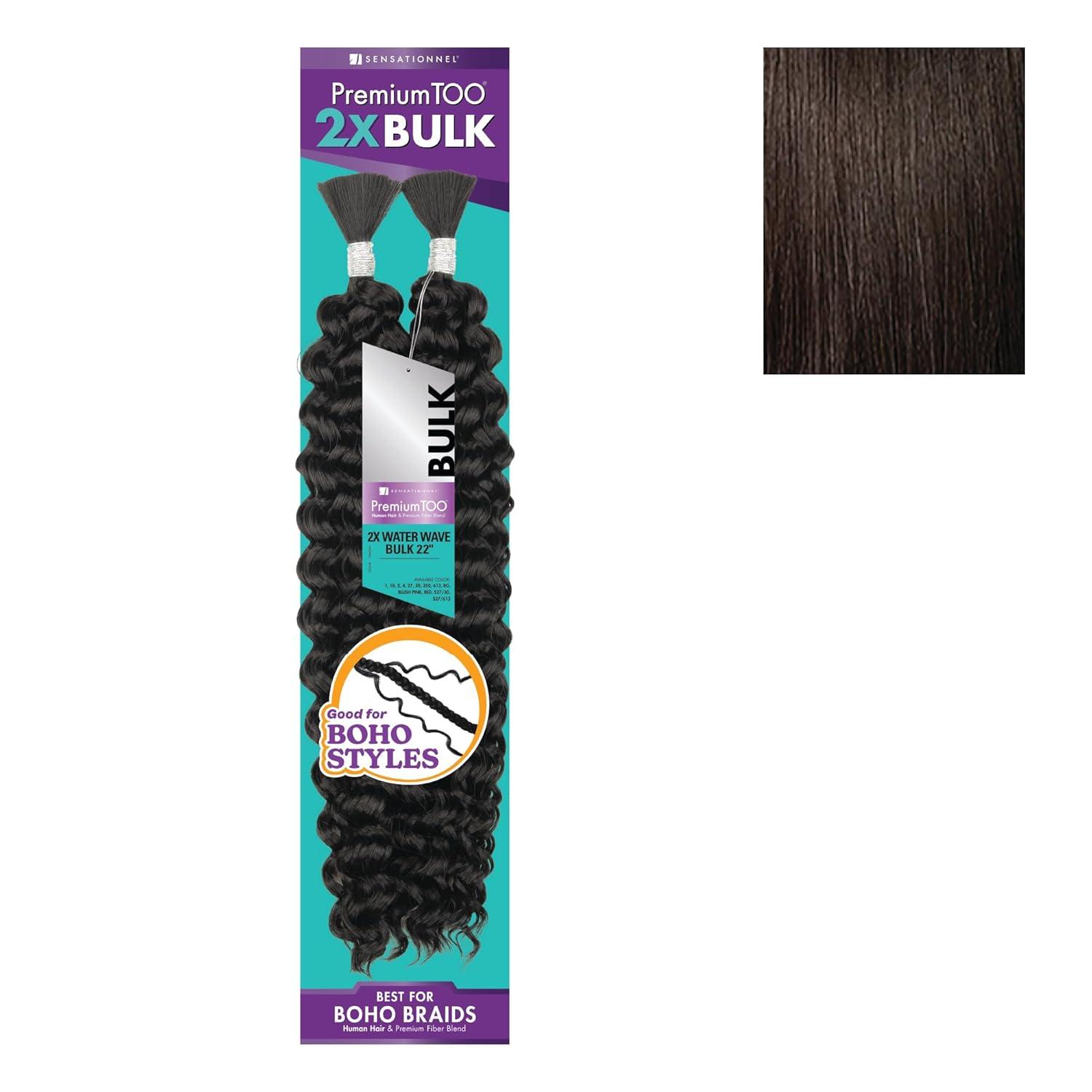 imageSensationnel PremToo bulk weaving 2x water wave human hair blend for boho knotless box or curly loose wave styles 1 pack 18 inch 1 JETBLACK2 DARKBROWN