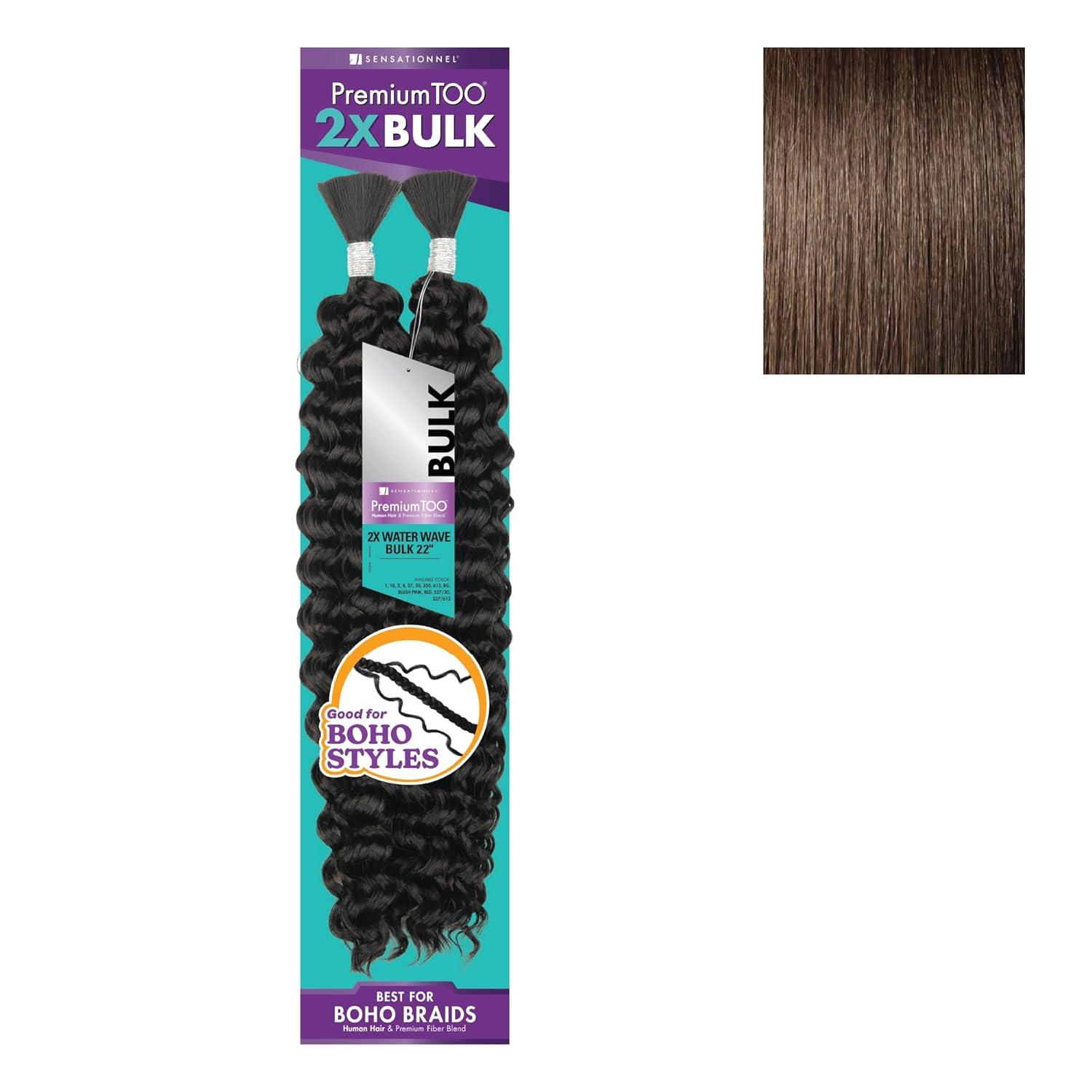 imageSensationnel PremToo bulk weaving 2x water wave human hair blend for boho knotless box or curly loose wave styles 1 pack 18 inch 1 JETBLACK4 MEDBROWN