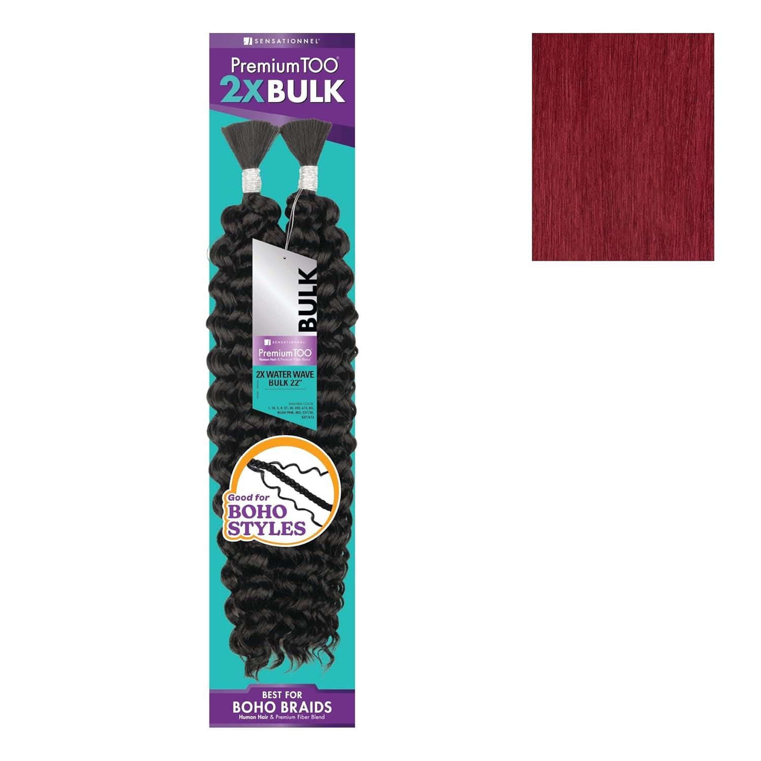 imageSensationnel PremToo bulk weaving 2x water wave human hair blend for boho knotless box or curly loose wave styles 1 pack 18 inch 1 JETBLACKBG BURGUNDY