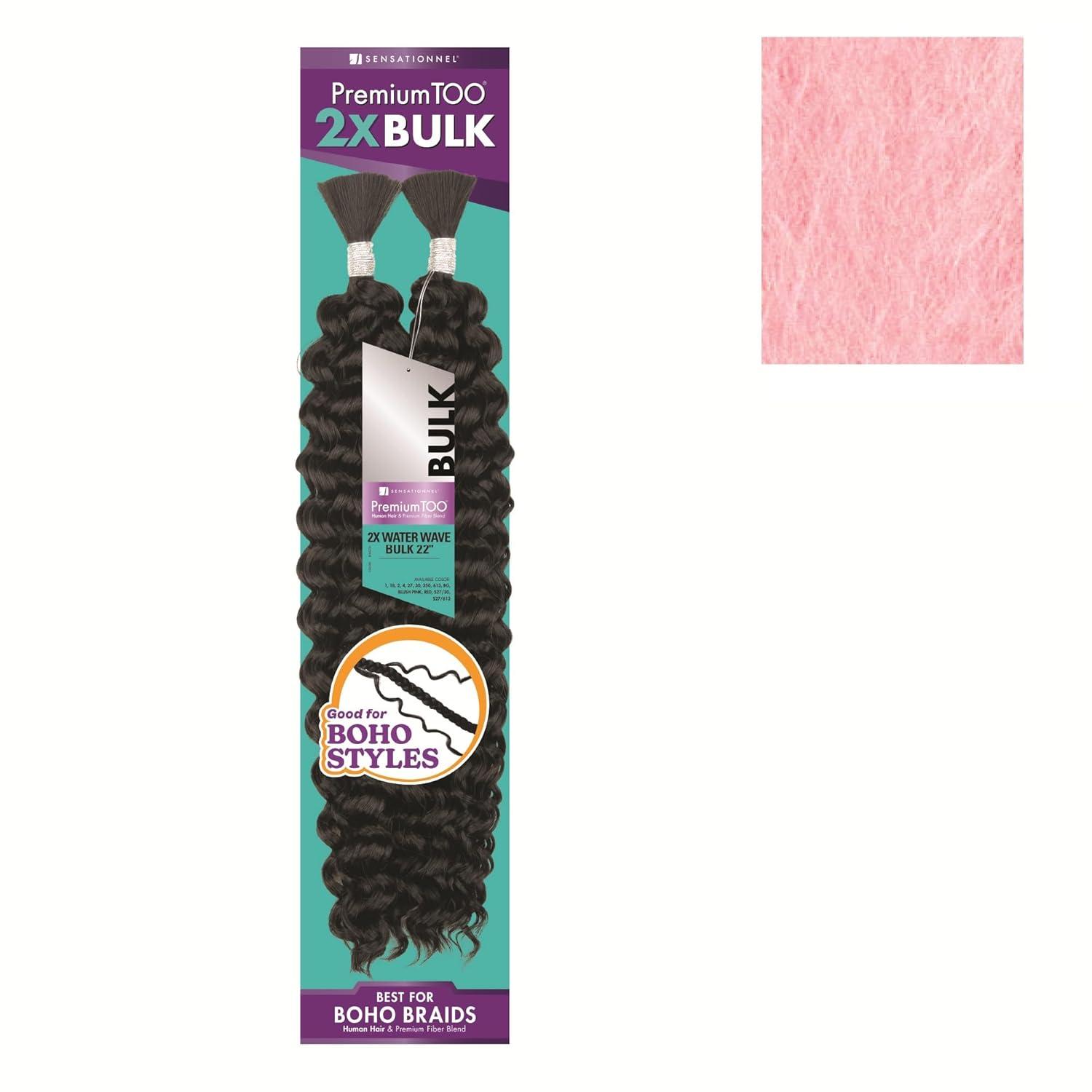 imageSensationnel PremToo bulk weaving 2x water wave human hair blend for boho knotless box or curly loose wave styles 1 pack 18 inch 1 JETBLACKBLUSHPINK