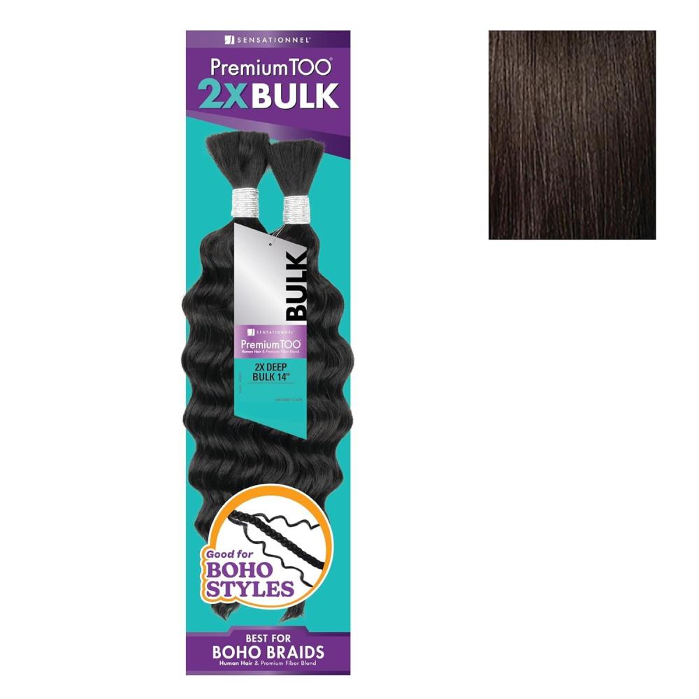 imageSensationnel PremToo Bulk Weaving 2X Deep Human Hair Blend for Boho Knotless Box or Curly Loose Wave Styles 1 Pack 14 inch 1 JETBLACK2 DARKBROWN
