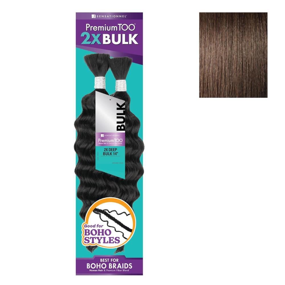 imageSensationnel PremToo Bulk Weaving 2X Deep Human Hair Blend for Boho Knotless Box or Curly Loose Wave Styles 1 Pack 14 inch 1 JETBLACK4 MEDBROWN