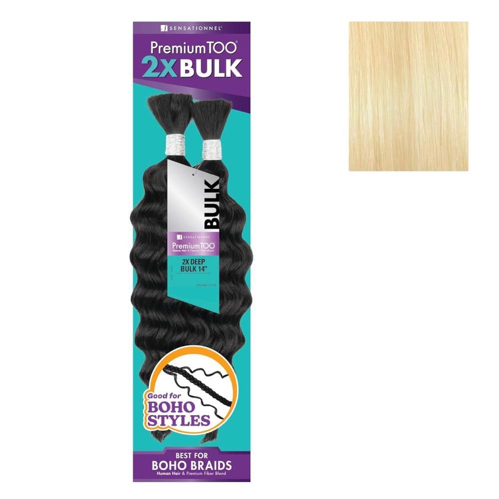 imageSensationnel PremToo Bulk Weaving 2X Deep Human Hair Blend for Boho Knotless Box or Curly Loose Wave Styles 1 Pack 14 inch 1 JETBLACK613 BLONDE