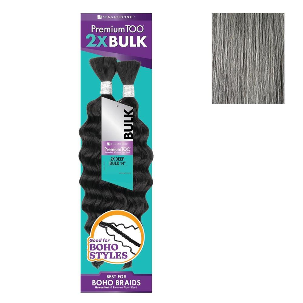 imageSensationnel PremToo Bulk Weaving 2X Deep Human Hair Blend for Boho Knotless Box or Curly Loose Wave Styles 1 Pack 14 inch 1 JETBLACKM51
