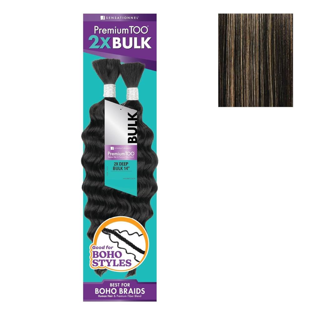 imageSensationnel PremToo Bulk Weaving 2X Deep Human Hair Blend for Boho Knotless Box or Curly Loose Wave Styles 1 Pack 14 inch 1 JETBLACKS1B27