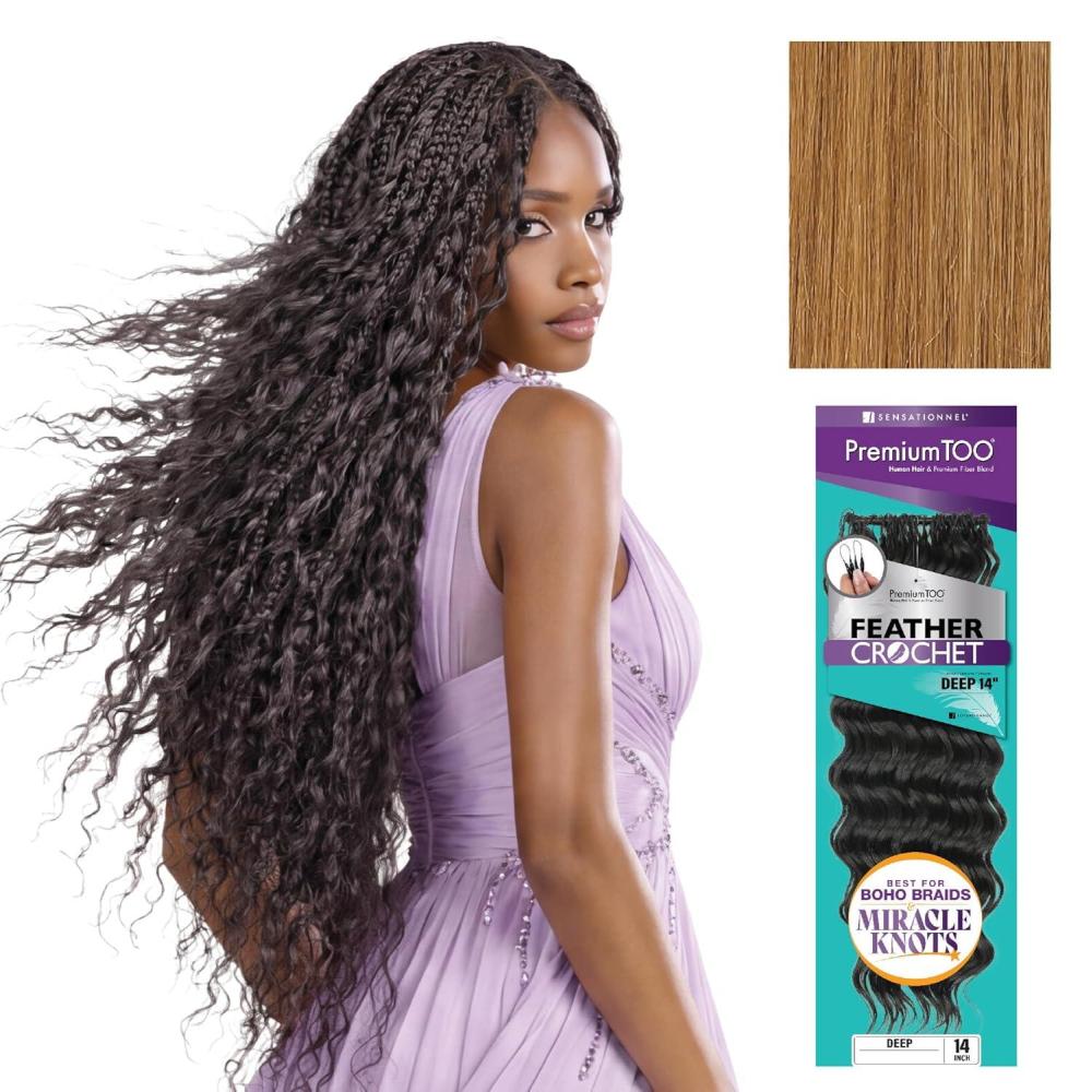 imageSensationnel PremToo Feather Crochet Braidinghair Deep Human Hair Blend with Pre Seperated Strands for Boho Braids and Miracle Knots 14 inch 1B OFFBLACK27 HONEYBLONDE