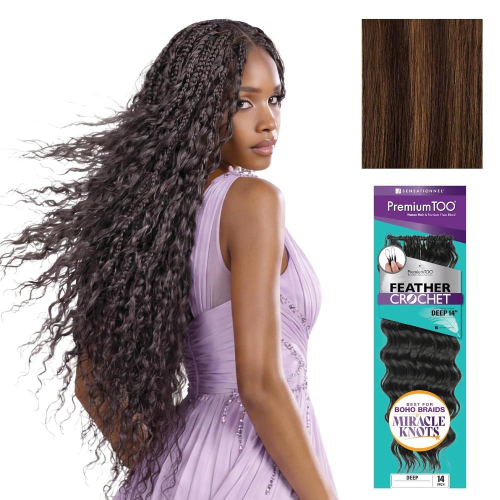 imageSensationnel PremToo Feather Crochet Braidinghair Deep Human Hair Blend with Pre Seperated Strands for Boho Braids and Miracle Knots 14 inch 1B OFFBLACKS430
