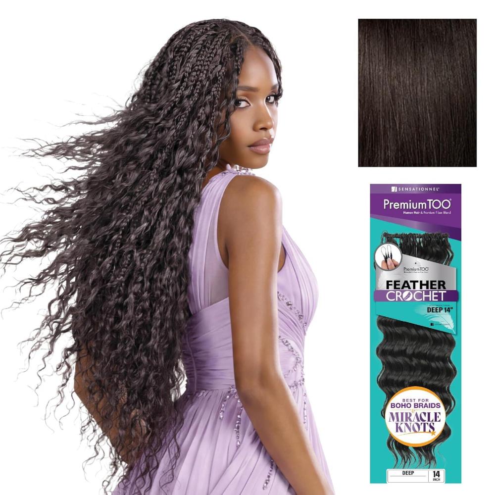 imageSensationnel PremToo Feather Crochet Braidinghair  Deep Human Hair Blend with Pre Seperated Strands for Boho Braids and Miracle Knots 14 inch 1B OFFBLACK2 DARKBROWN