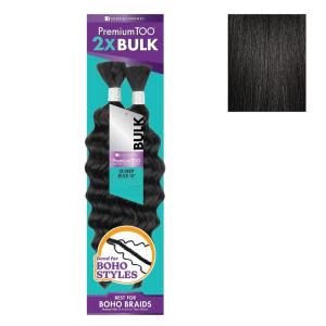 Sensationnel PremToo Bulk Weaving – 2X Deep Human Hair Blend for Boho, Knotless Box or Curly Loose Wave Styles – 1 Pack (14 inch, 1 JETBLACK)(1B OFFBLACK)