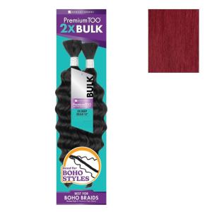 Sensationnel PremToo Bulk Weaving – 2X Deep Human Hair Blend for Boho, Knotless Box or Curly Loose Wave Styles – 1 Pack (14 inch, 1 JETBLACK)(BG BURGUNDY)