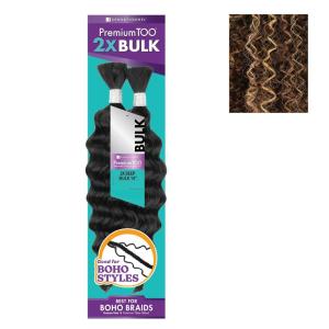 Sensationnel PremToo Bulk Weaving – 2X Deep Human Hair Blend for Boho, Knotless Box or Curly Loose Wave Styles – 1 Pack (14 inch, 1 JETBLACK)(S4/30/613)