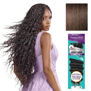 Sensationnel PremToo Feather Crochet Braidinghair – Deep Human Hair Blend with Pre Seperated Strands for Boho Braids and Miracle Knots (14 inch, 1B OFFBLACK)(4 MEDBROWN)