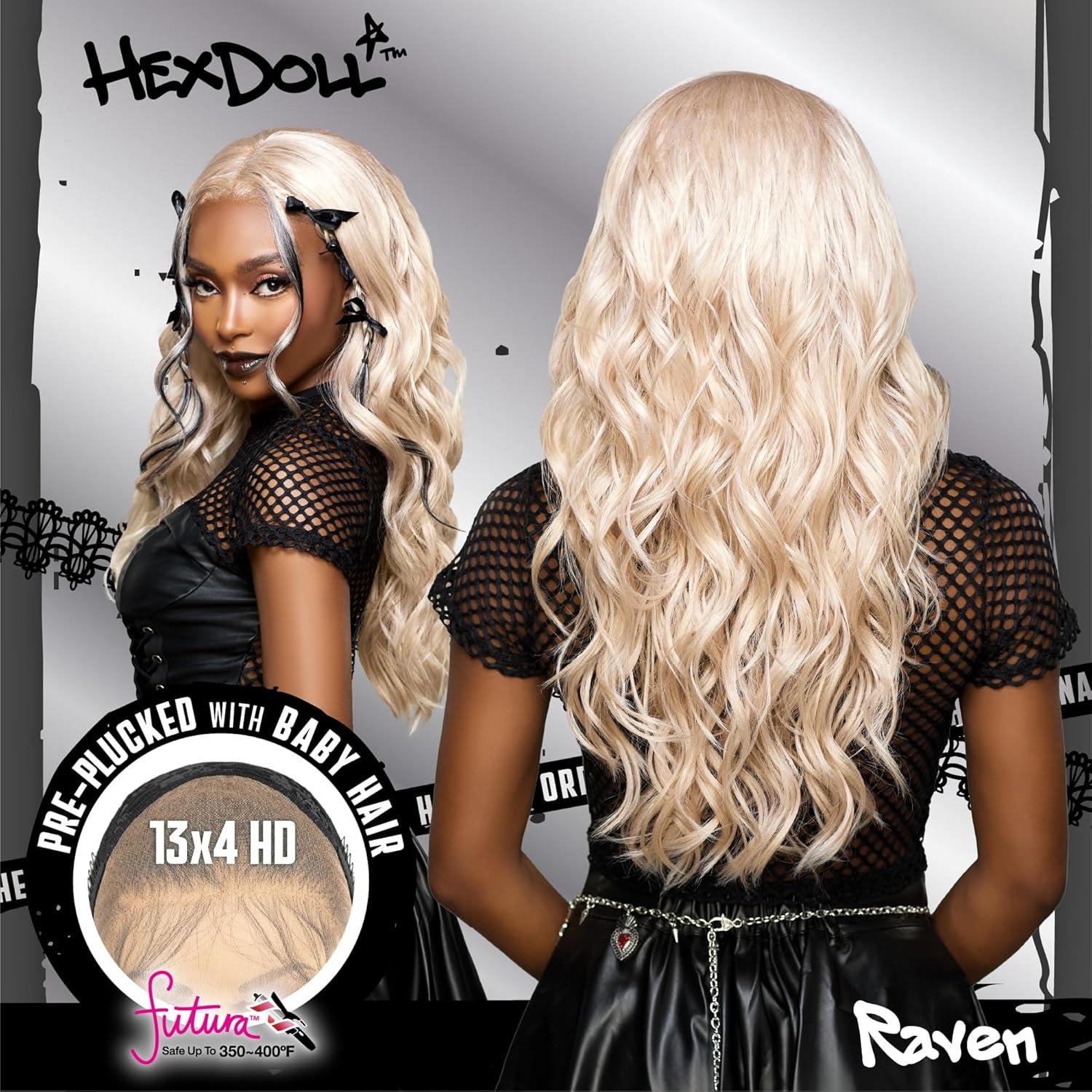 imageSensationnel HexDoll 13X4 Lace Wig Raven Lacefrontal Glueless Synthetic with Natural Density Preplucked Hairline 1 JETBLACKBALAYAGECHOCOLATE