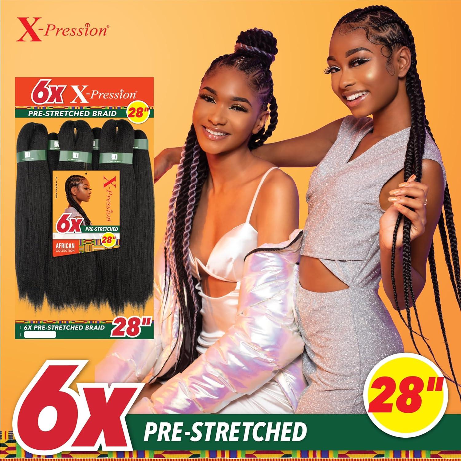 imageSensationnel Xpression Prestretched Braiding Hair 6x Braid 28 Inch All Kanekalon Flame Retardant Synthetic for Box Braids and Twists 1 JETBLACK2 DARKBROWN