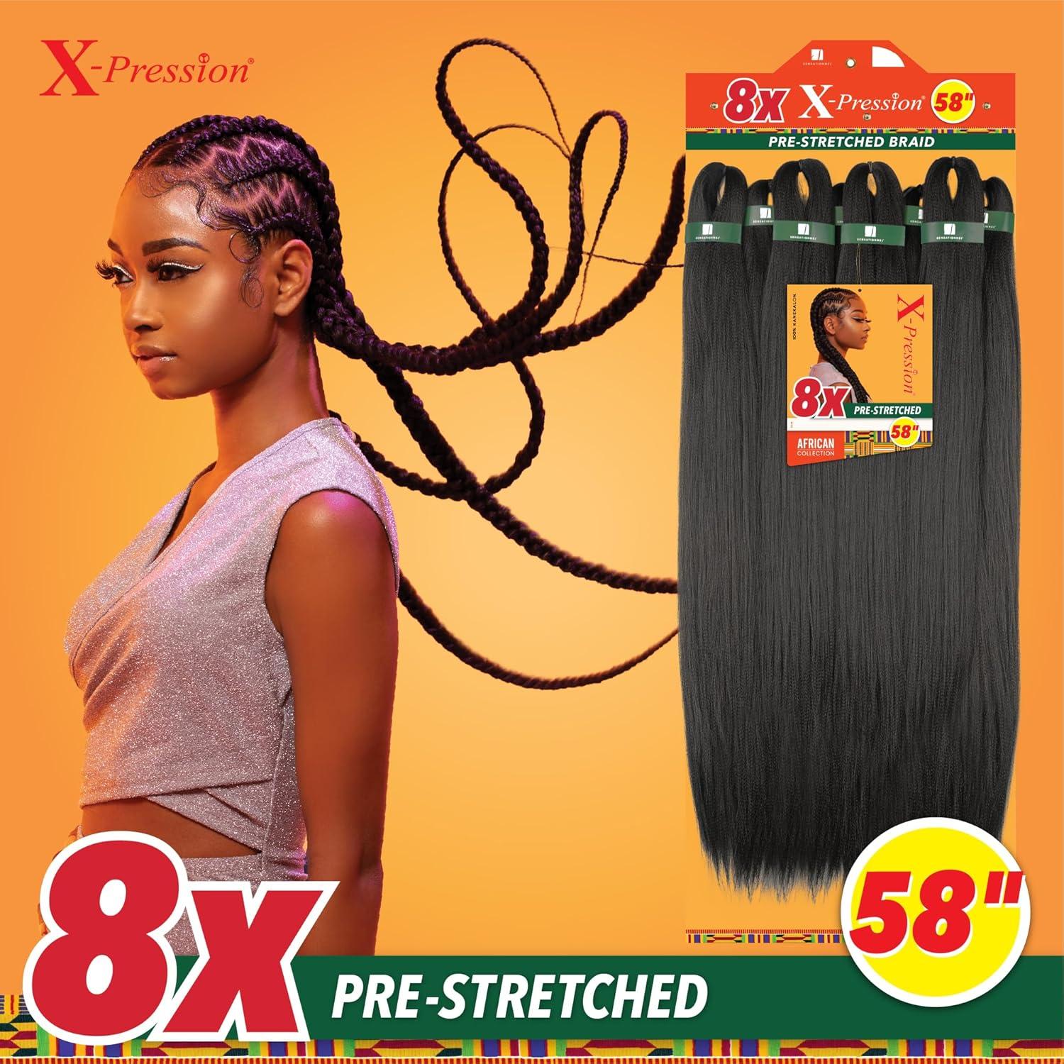 imageSensationnel Xpression Prestretched Braiding Hair 8x Braid 58 Inch All Kanekalon Flame Retardant Synthetic for Box Braids and Twists 1 JETBLACK2 DARKBROWN
