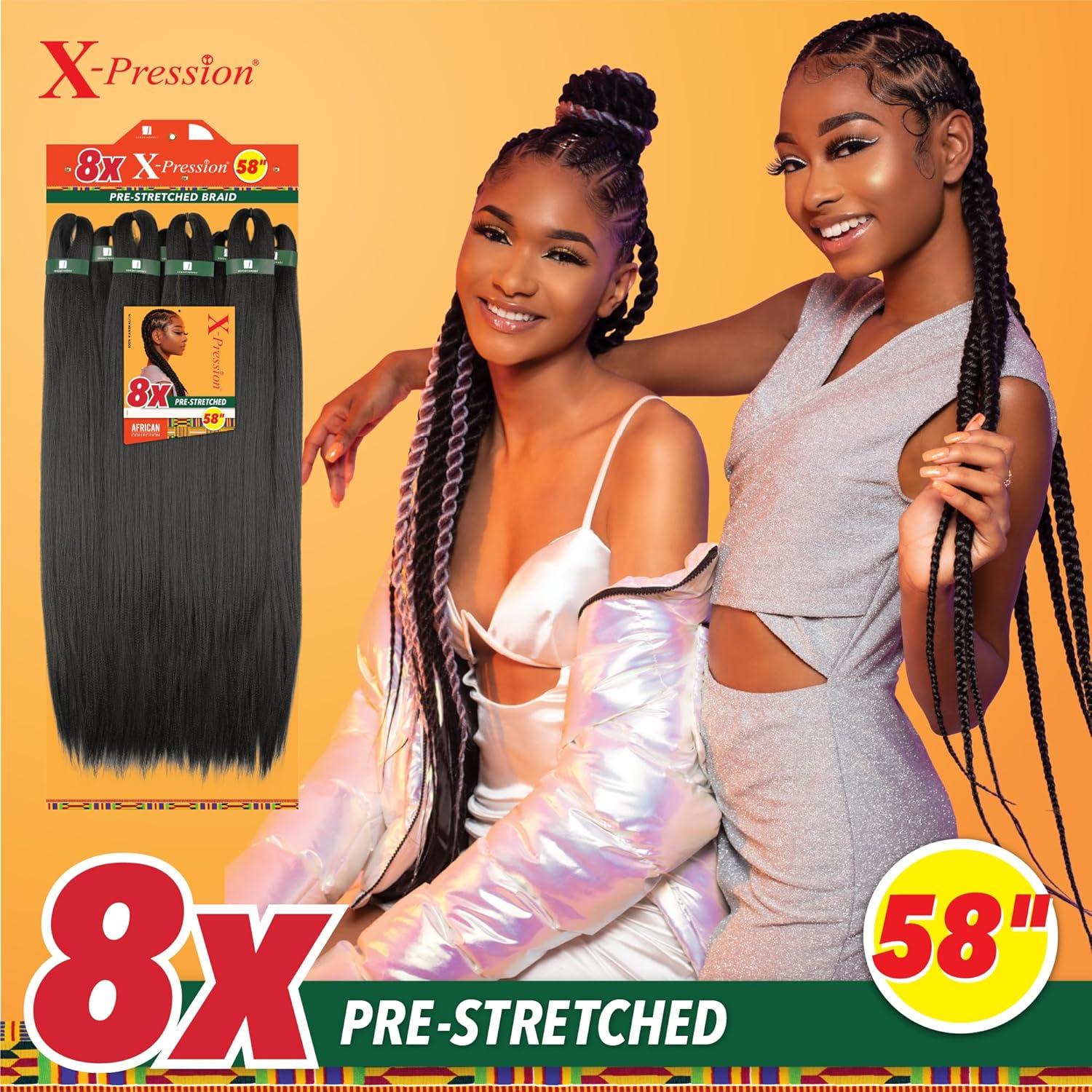 imageSensationnel Xpression Prestretched Braiding Hair 8x Braid 58 Inch All Kanekalon Flame Retardant Synthetic for Box Braids and Twists 1 JETBLACK30 LIGHTAUBURN