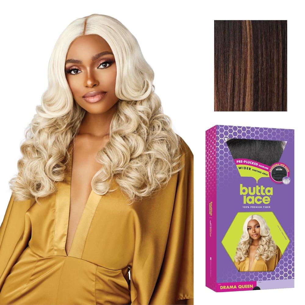 imageSensationnel Butta Lace Wigs  Drama Queen Extra Wide 5 Inch Deep Parting Synthetic Preplucked Hairline Glueless Lacefront 1 JETBLACKBALAYAGECHOCOLATE