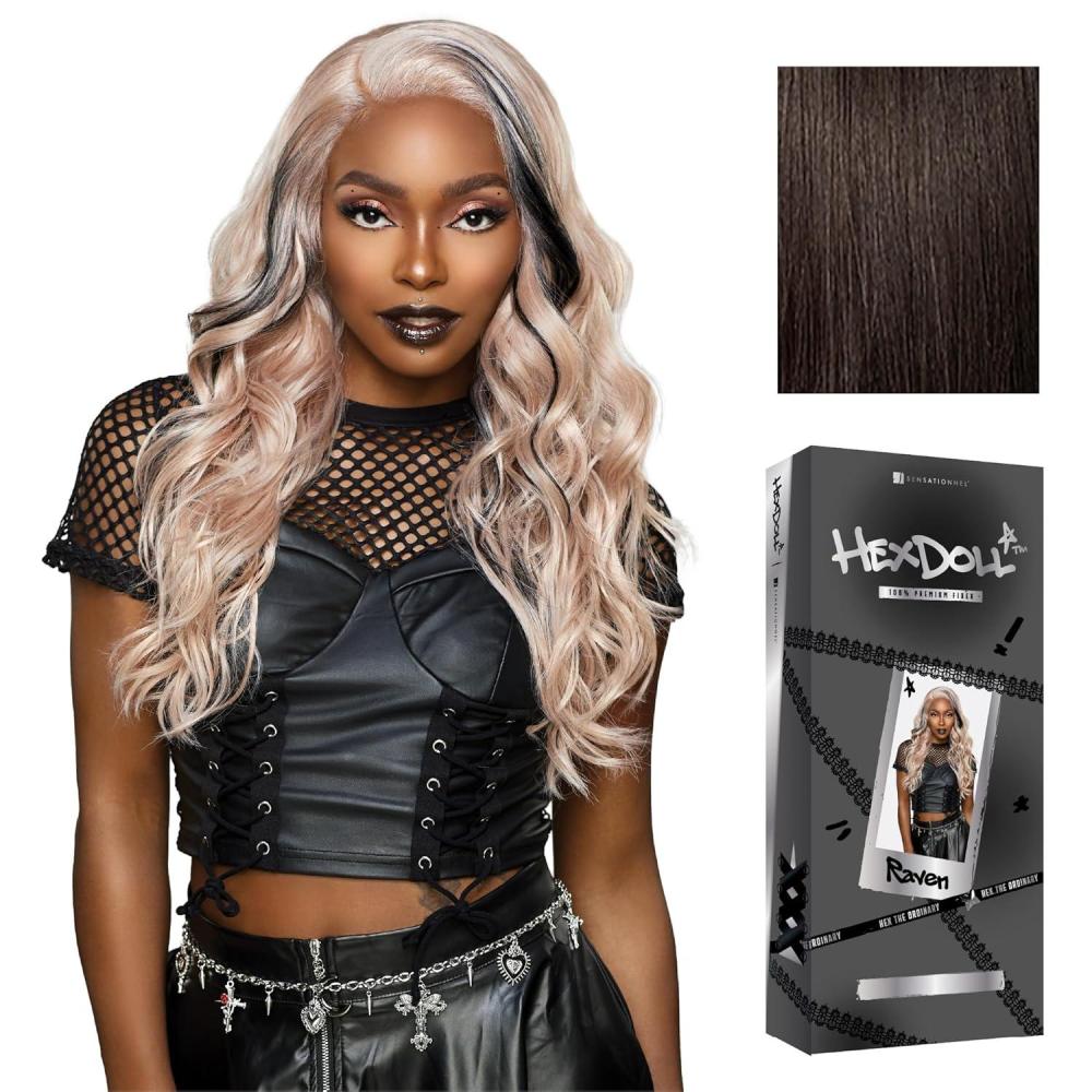 imageSensationnel HexDoll 13X4 Lace Wig Raven Lacefrontal Glueless Synthetic with Natural Density Preplucked Hairline 1 JETBLACK2 DARKBROWN