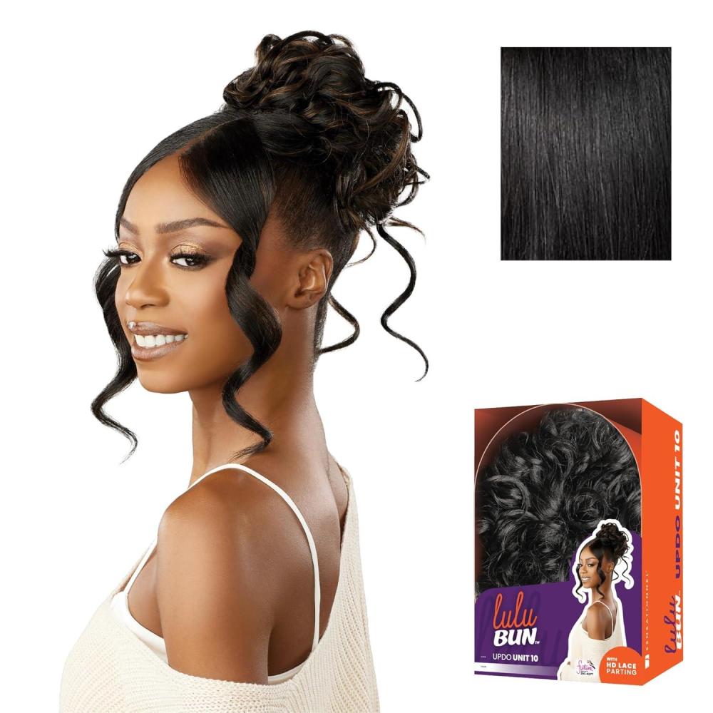 imageSensationnel Lulu Bun Updo Hairextensions Unit 10 Synthetic 3x35 HD Lace Parting Quick and Easy Wear Hair 1 JETBLACK1 JETBLACK