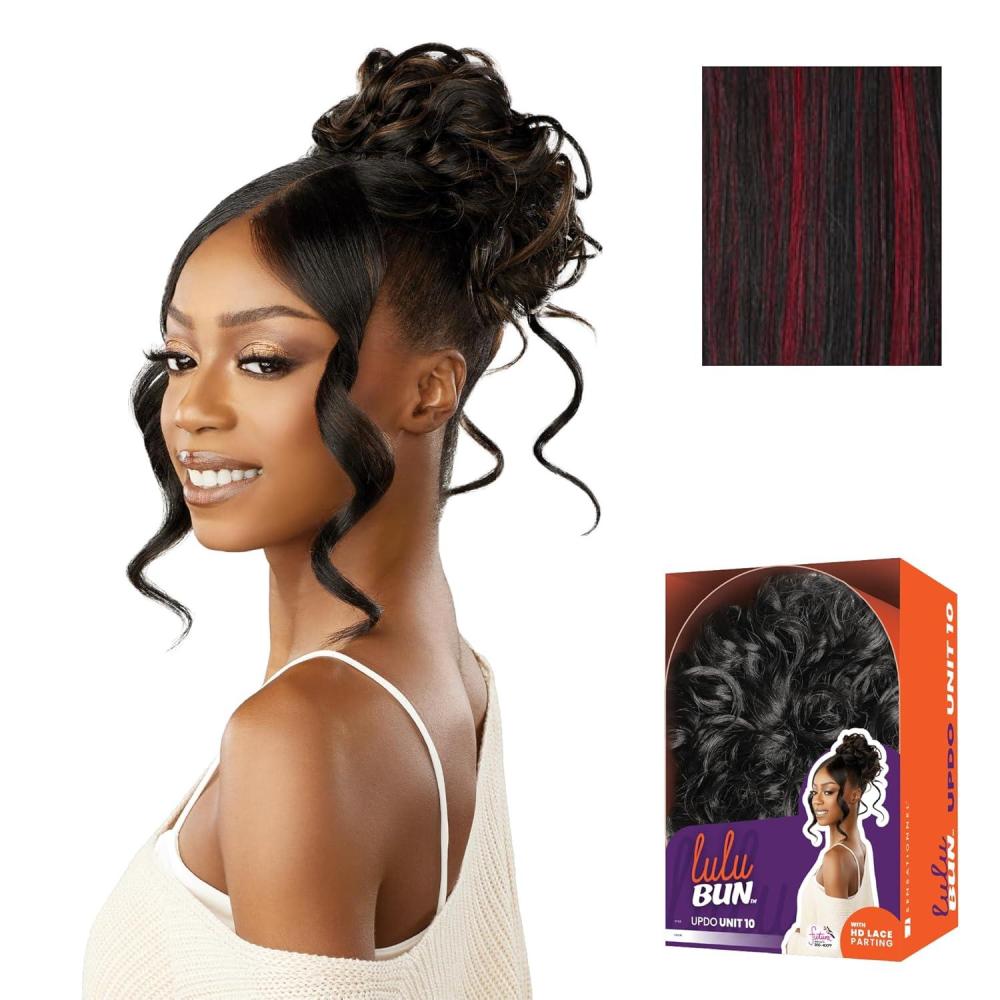 imageSensationnel Lulu Bun Updo Hairextensions  Unit 10 Synthetic 3x35 HD Lace Parting Quick and Easy Wear Hair 1 JETBLACKF1BBG