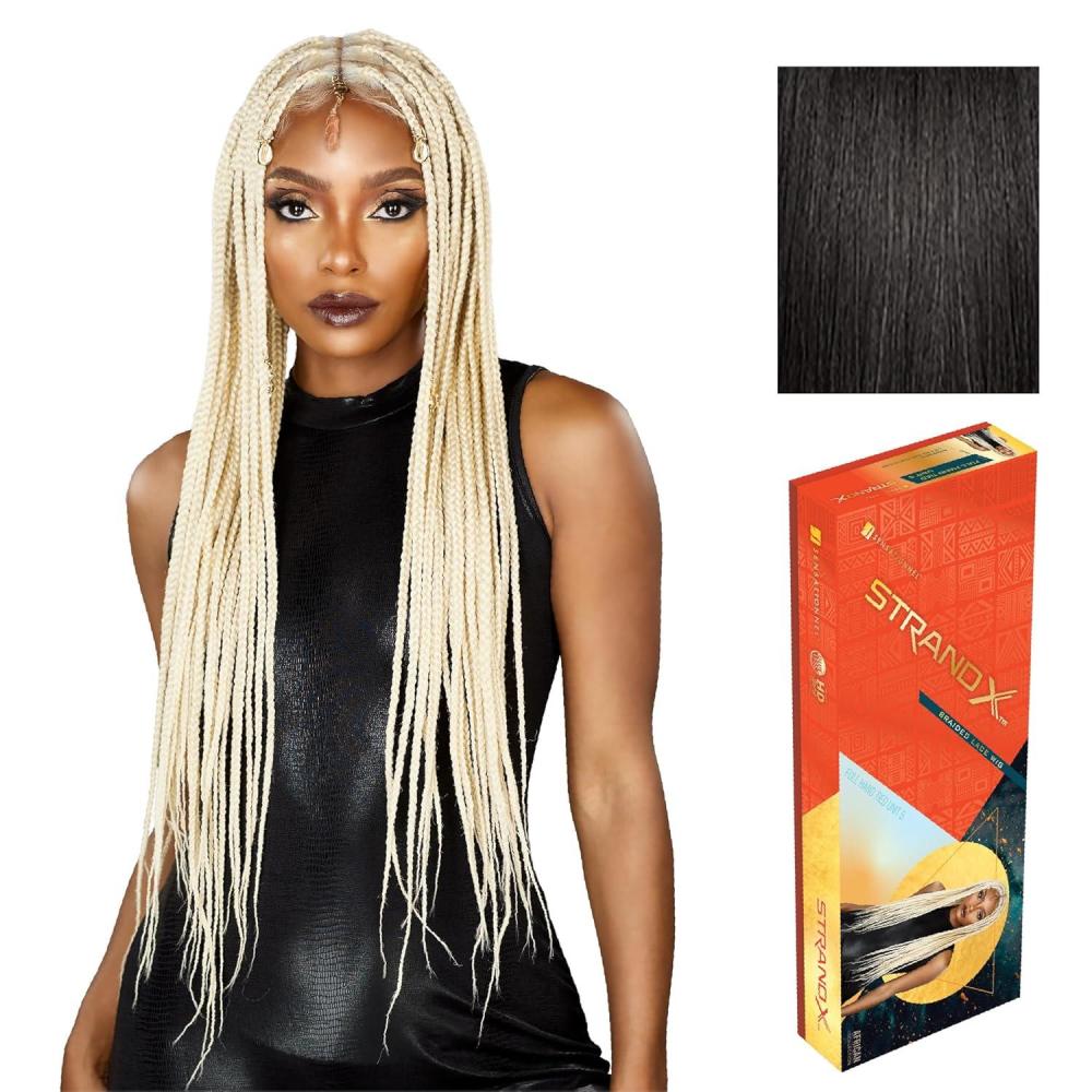 imageSensationnel Strand X Full Braided Lacewig Unit 5 Hand Tied Kanekalon HD Glueless Wig 1 JETBLACK1B OFFBLACK