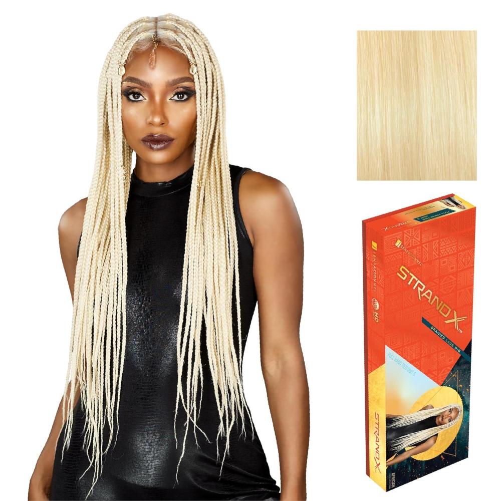 imageSensationnel Strand X Full Braided Lacewig Unit 5 Hand Tied Kanekalon HD Glueless Wig 1 JETBLACK613 BLONDE