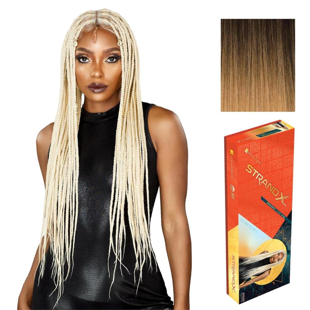 imageSensationnel Strand X Full Braided Lacewig Unit 5 Hand Tied Kanekalon HD Glueless Wig 1 JETBLACKT227