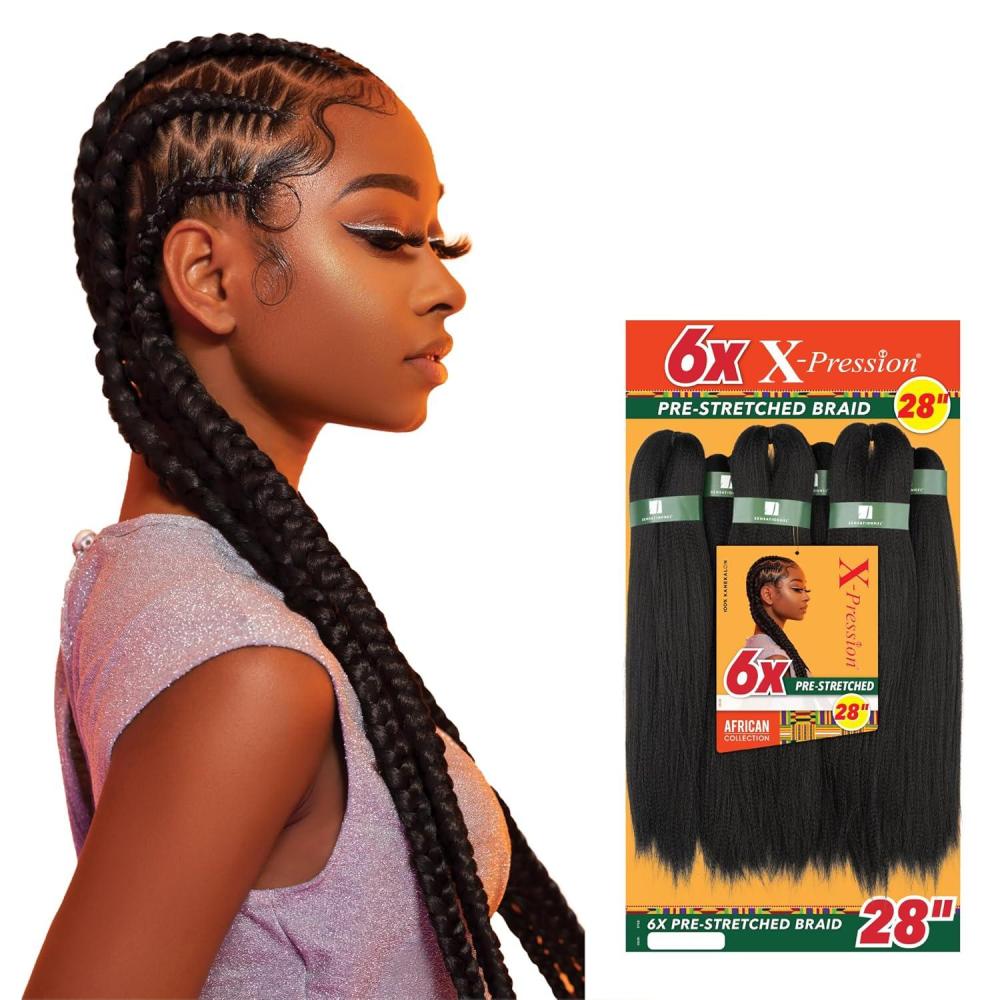imageSensationnel Xpression Prestretched Braiding Hair  6x Braid 28 Inch All Kanekalon Flame Retardant Synthetic for Box Braids and Twists 1 JETBLACK1 JETBLACK