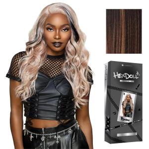Sensationnel HexDoll 13X4 Lace Wig – Raven Lacefrontal Glueless Synthetic with Natural Density Preplucked Hairline (1 JETBLACK)(BALAYAGECHOCOLATE)
