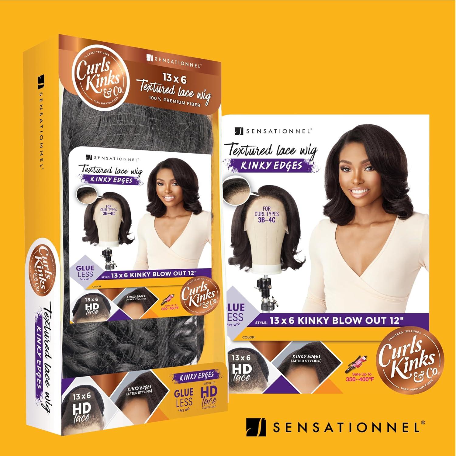 imageSensationnel Curls Kinksandco Kinkyedges Wig Kinky Blow Out 12 Inch 13X6 Lace Frontal Natural Kinkytexture Edged Hairline for Natural 3C to 4C Hair Textures 1B OFFBLACK1B OFFBLACK
