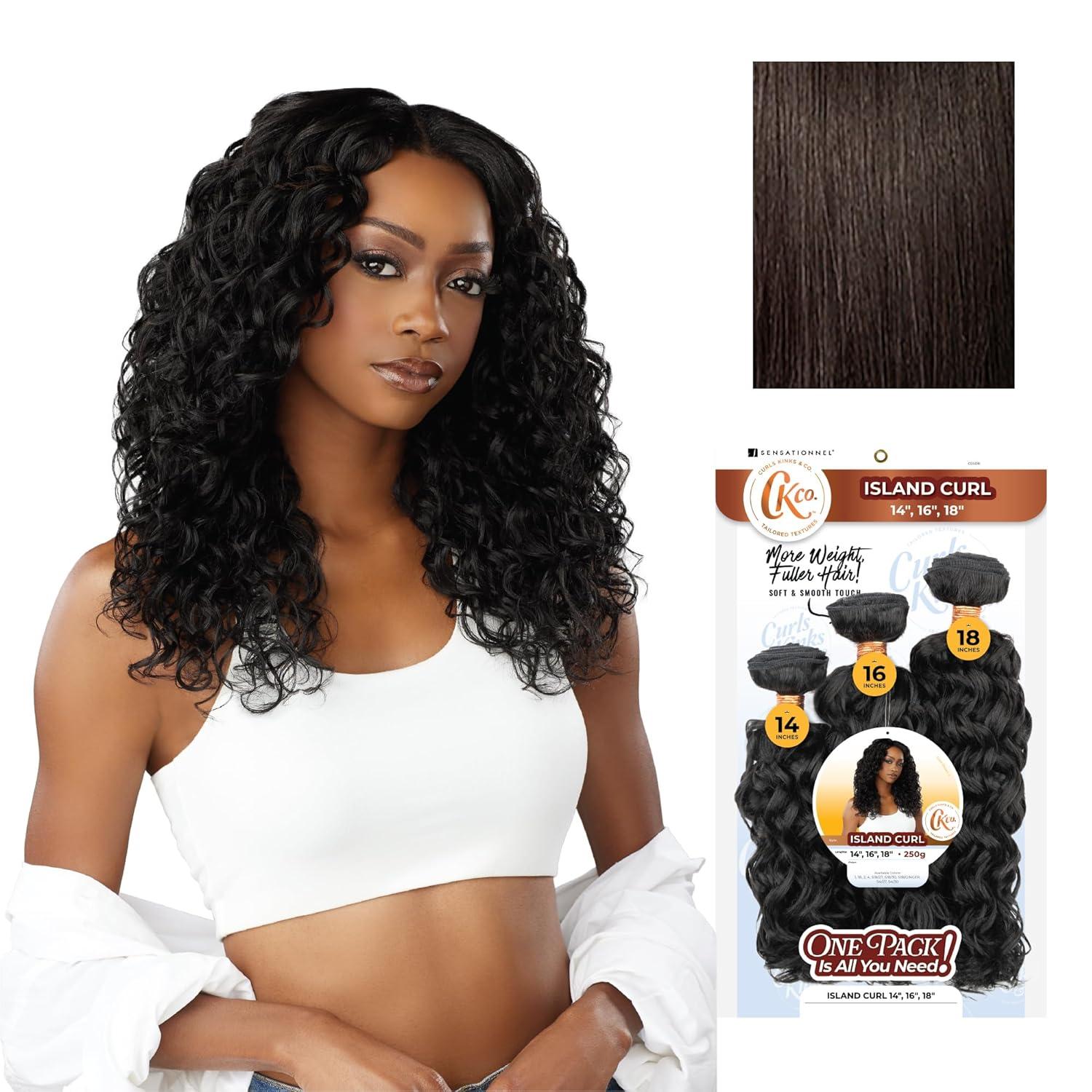 imageSensationnel Curls Kinksandco Synthetic Bundles Island Curl Multibundle Quick Weave Hair for Natural 3c to 4c Textures 14 16 18 inch 1 JETBLACK2 DARKBROWN