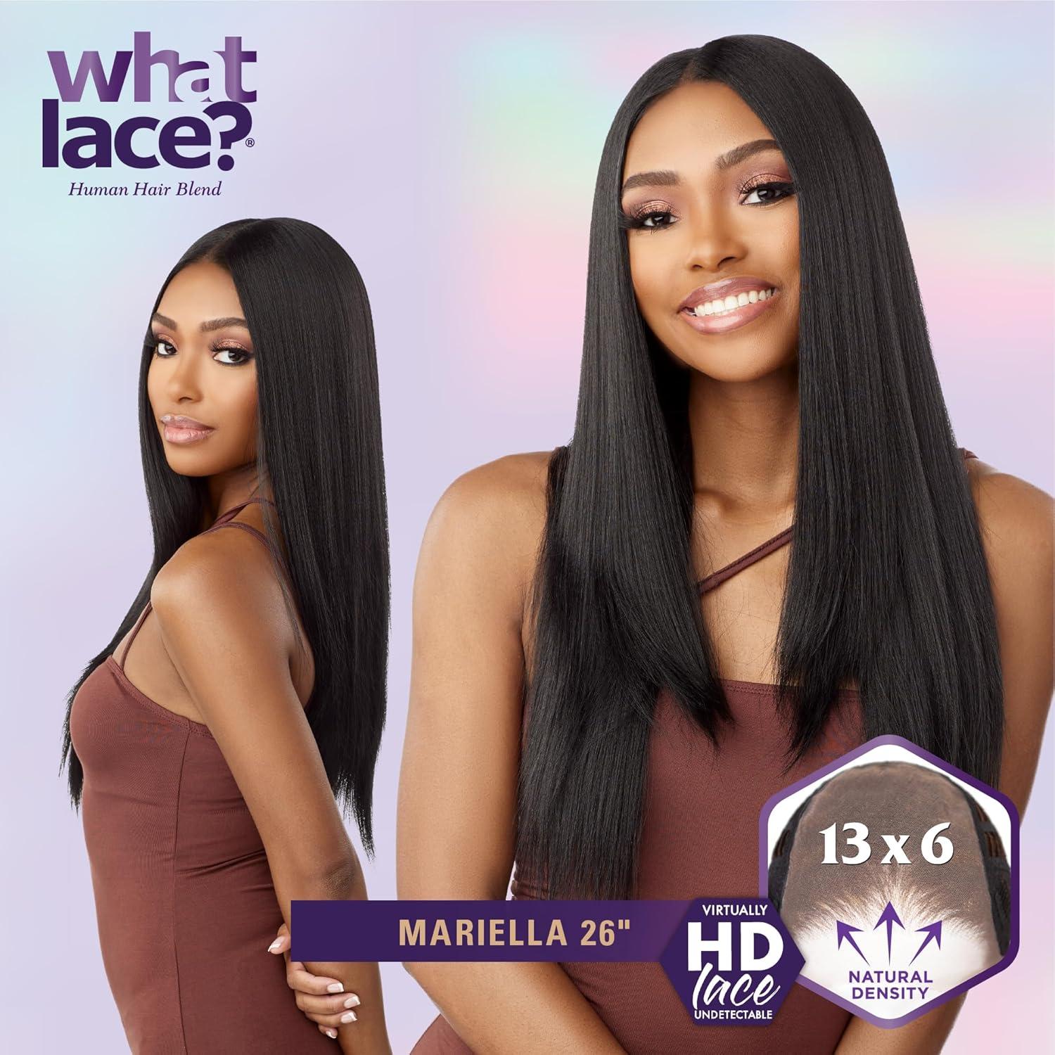 imageSensationnel What Lace 13X6 Wigs Mariella 26 Inch Human Hair Blend Lacefrontal Glueless Synthetic With Natural Density Preplucked Hairline 1B OFFBLACKCOLORMELTCARAMEL