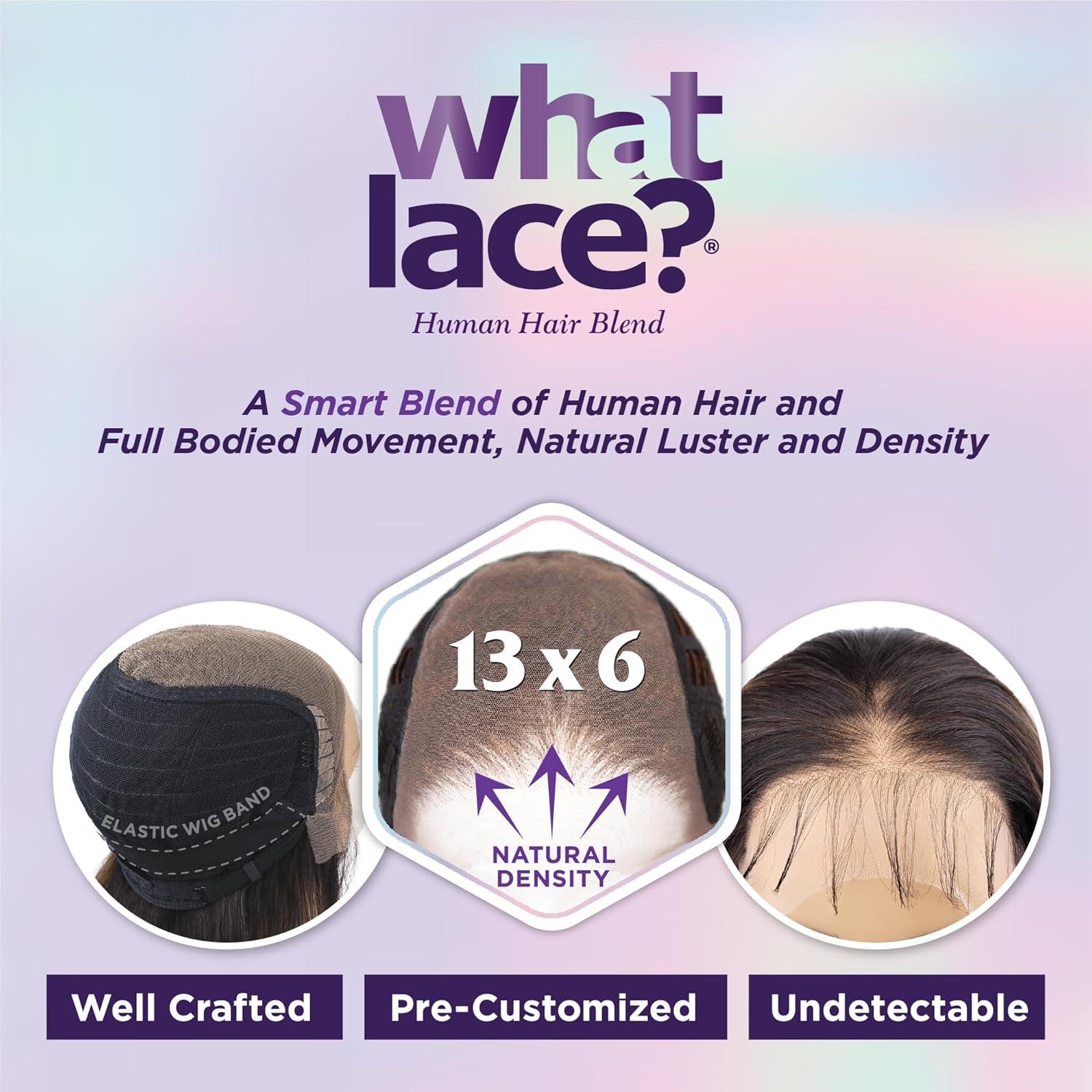 imageSensationnel What Lace 13X6 Wigs Mariella 26 Inch Human Hair Blend Lacefrontal Glueless Synthetic With Natural Density Preplucked Hairline 1B OFFBLACKCOLORMELTGOLD