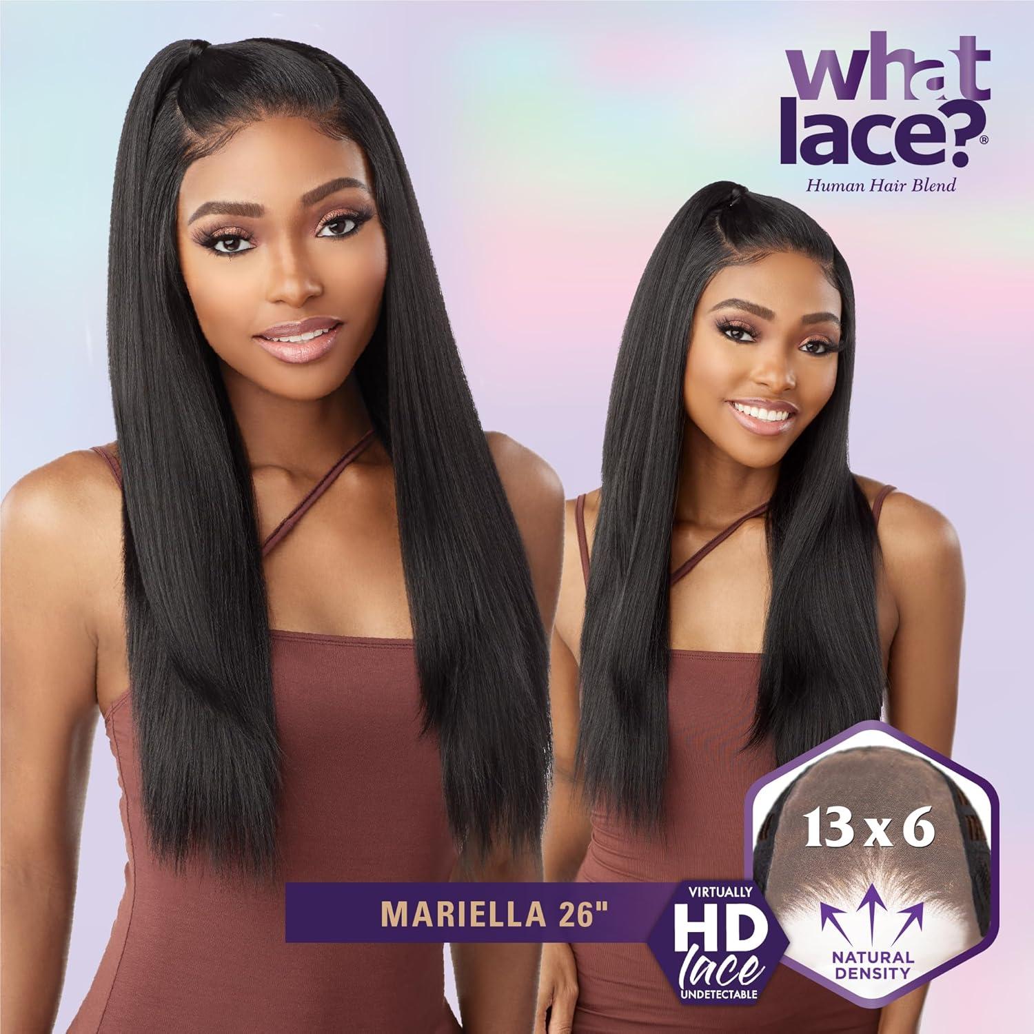imageSensationnel What Lace 13X6 Wigs Mariella 26 Inch Human Hair Blend Lacefrontal Glueless Synthetic With Natural Density Preplucked Hairline 1B OFFBLACKCOLORMELTGOLD