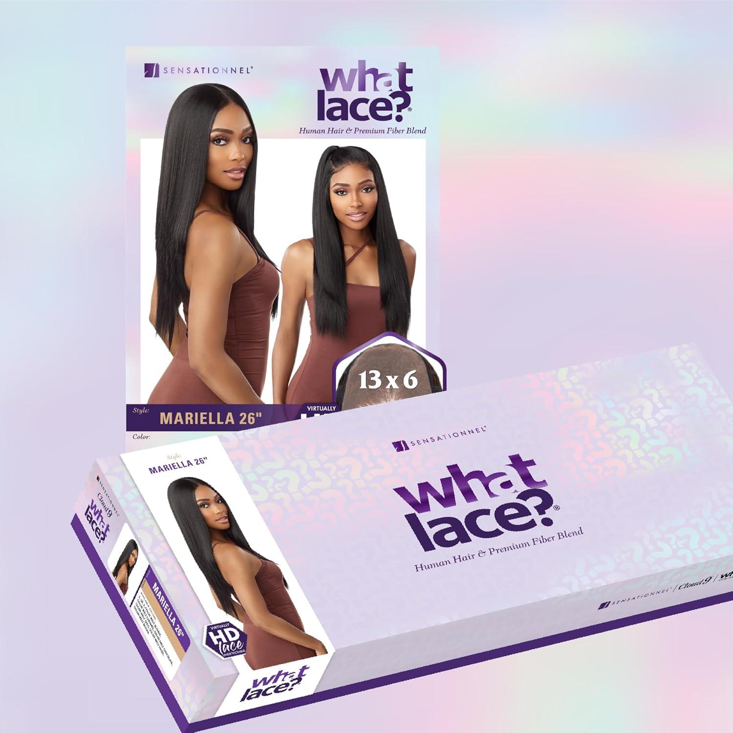 imageSensationnel What Lace 13X6 Wigs Mariella 26 Inch Human Hair Blend Lacefrontal Glueless Synthetic With Natural Density Preplucked Hairline 1B OFFBLACKCOLORMELTCARAMEL