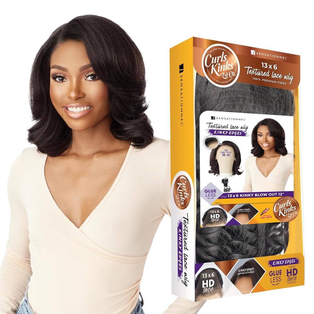 imageSensationnel Curls Kinksandco Kinkyedges Wig  Kinky Blow Out 12 Inch 13X6 Lace Frontal Natural Kinkytexture Edged Hairline for Natural 3C to 4C Hair Textures 1B OFFBLACK1B OFFBLACK